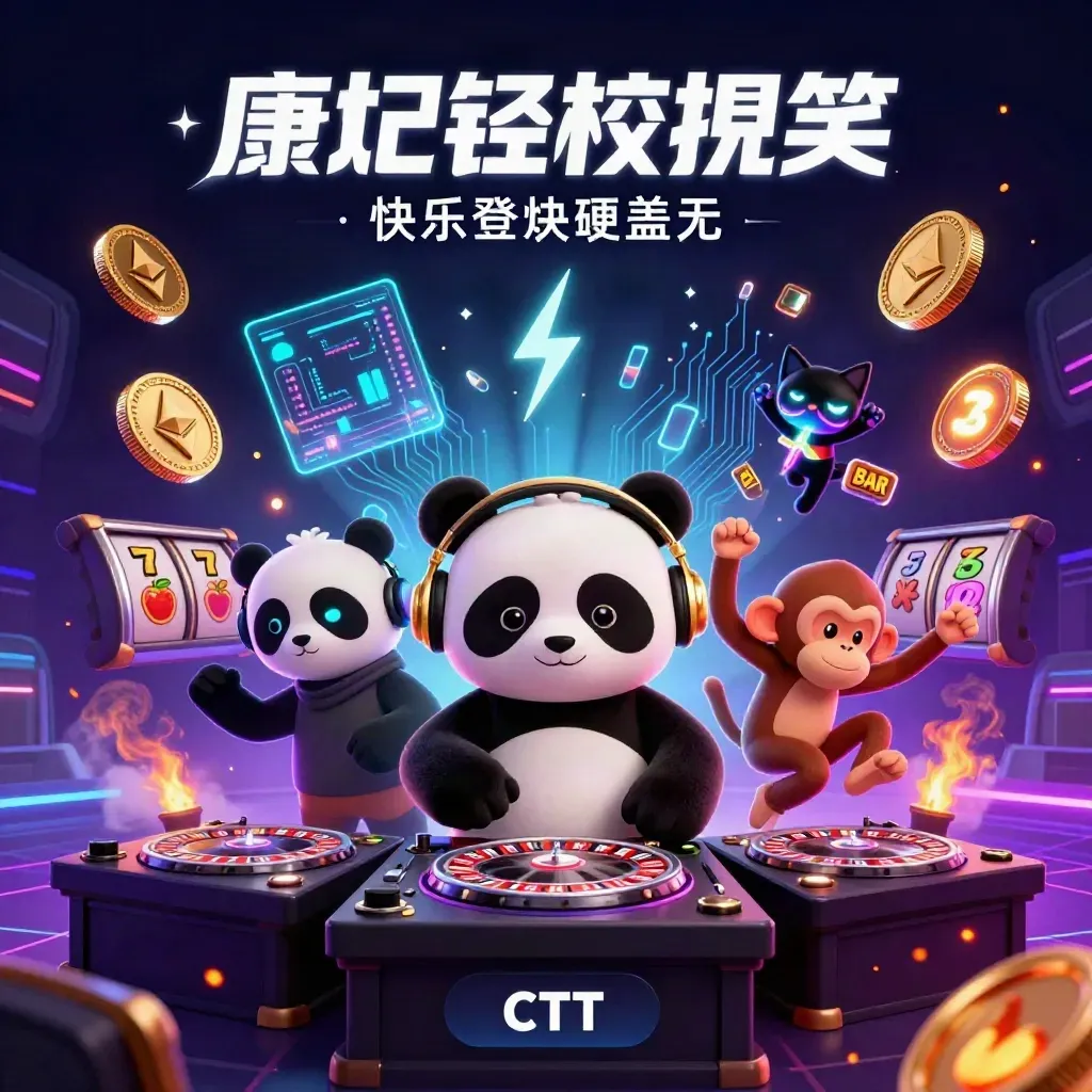 DJ panda, breakdancing monkey, and rave kitten amid roulette wheels, coins, lightning, and neon slot chaos.
